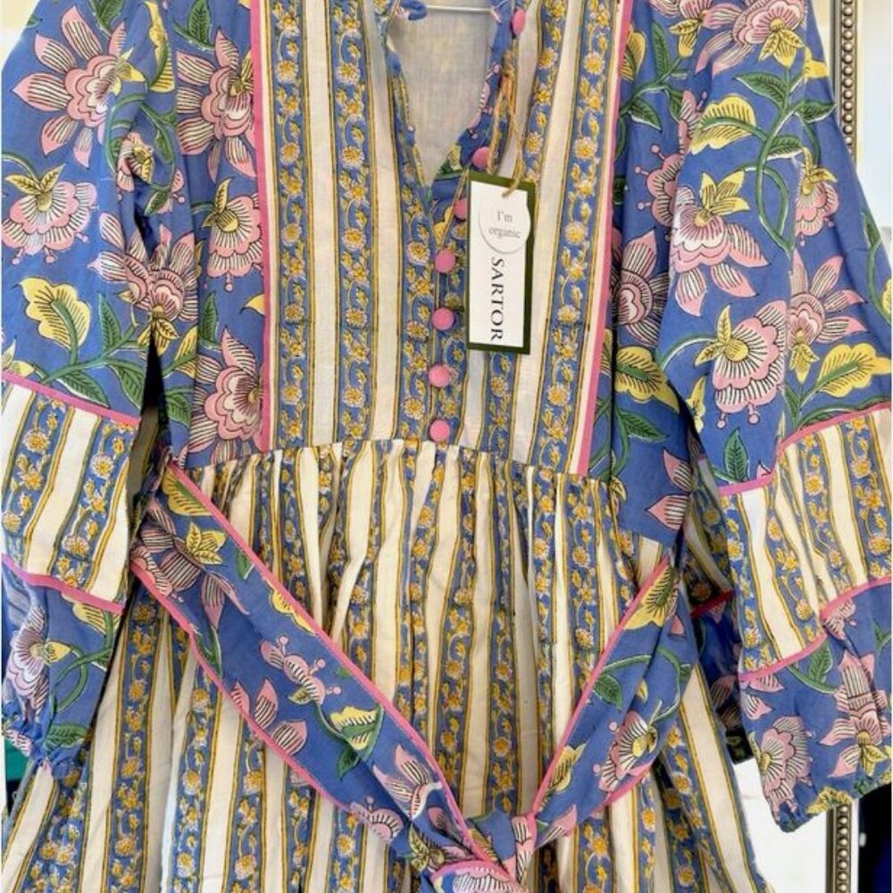 Women's Midi Dress in Blue Floral Stripe - Sue Sartor - Picture 8 of 15